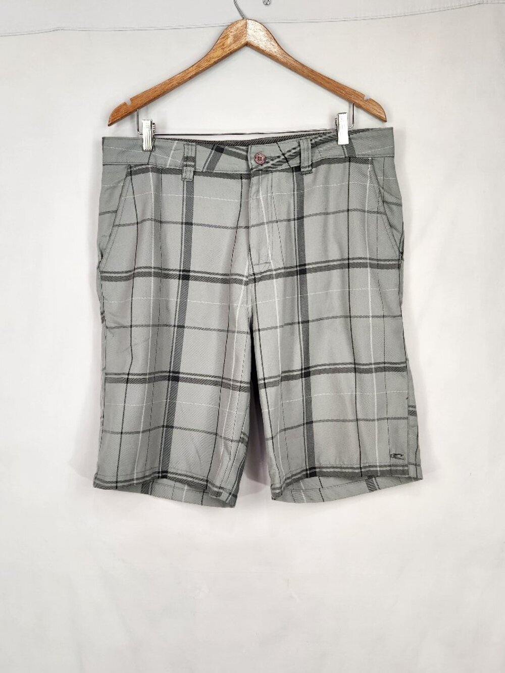 Oneill Golf Shorts Men's 36 Gray Plaid Chino Flat Front Casual Vacation Preppy